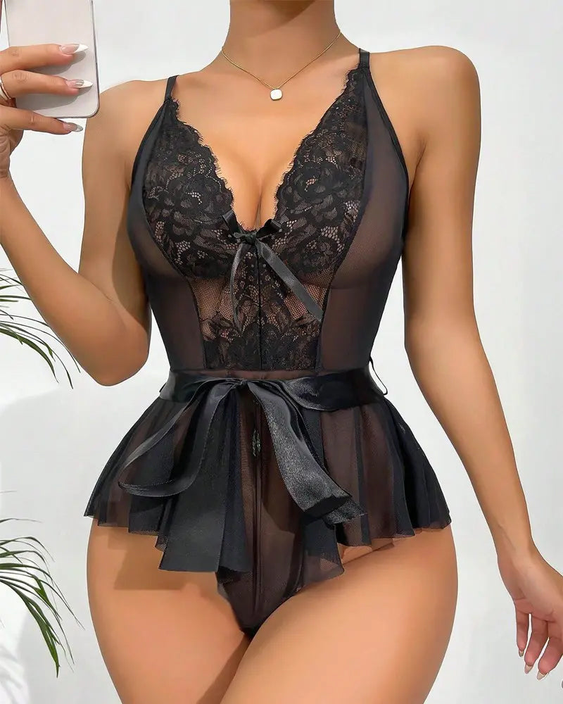 Bow lace sexy one piece 202466 lingerie