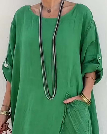 Crew Neck Loose Lantern Dress