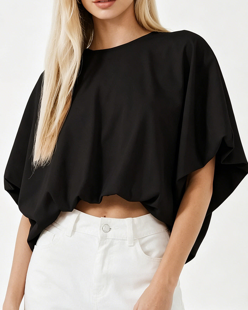 Solid Color Puff Sleeve Cropped Top blouses & shirts spring summer