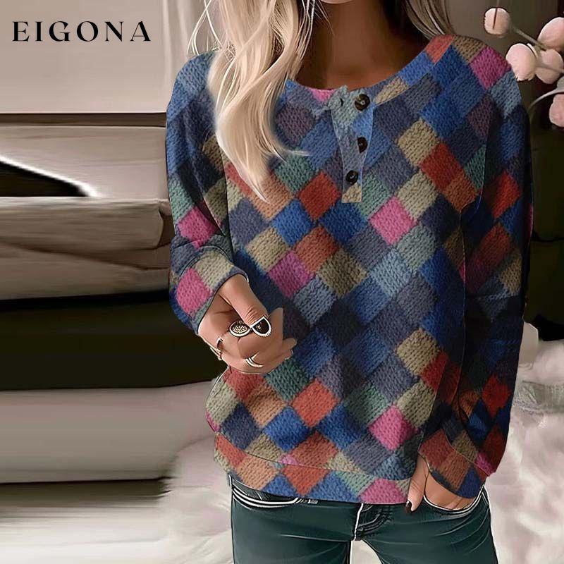 Vintage Colourful Plaid Sweatshirt Multicolor 16.99 best Best Sellings clothes Plus Size Sale tops Topseller