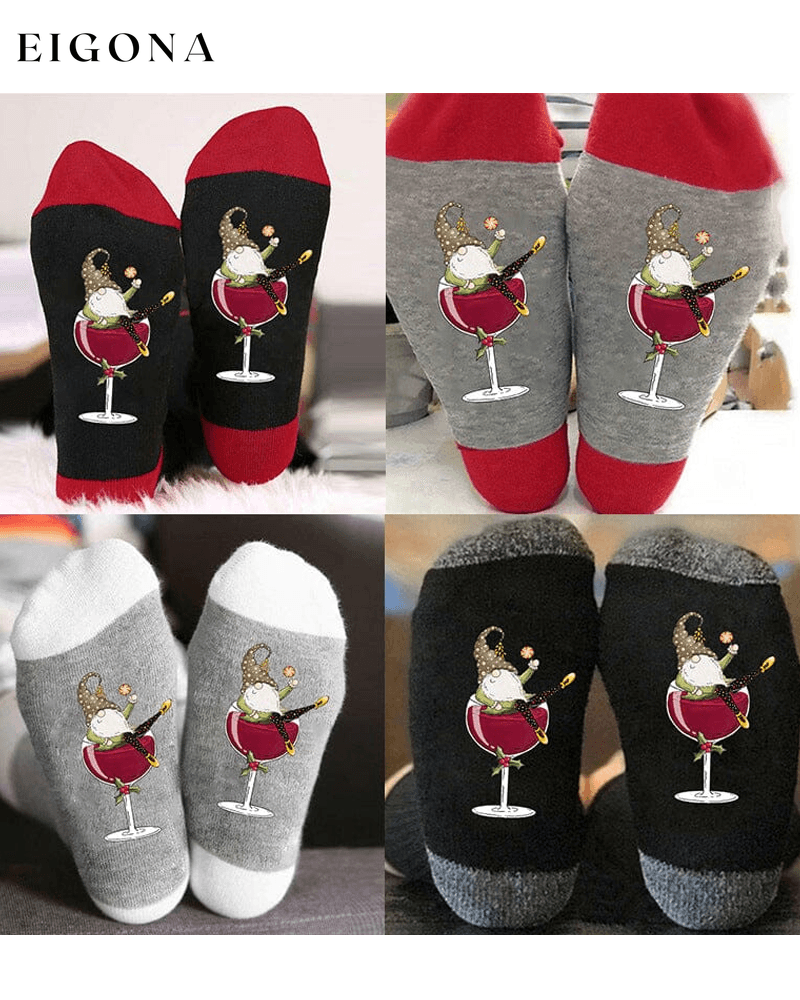 🧦Christmas gnome wine glass unisex crew socks🧦 23BF ACCESSORIES Christmas Clothes