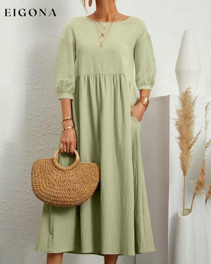 Cotton and linen dress Green 23BF casual dresses Clothes Cotton and Linen Dresses Spring Summer