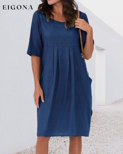 Round Neck Solid Color Dress with Pockets 23BF Casual Dresses Clothes Dresses Spring Summer