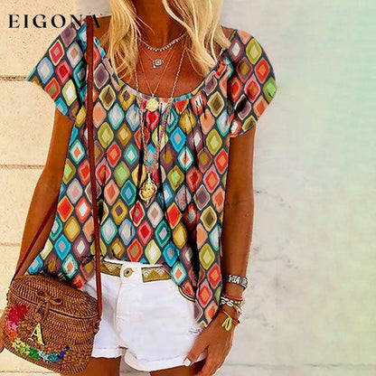 Colourful Geometric Print Top Multicolor best Best Sellings clothes Plus Size Sale tops Topseller