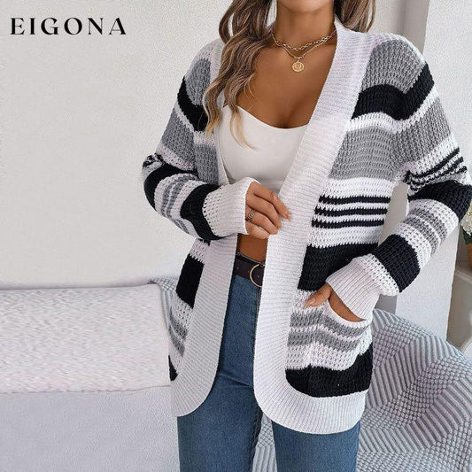 Casual Striped Knitted Cardigan Gray best Best Sellings cardigan cardigans clothes Sale tops Topseller