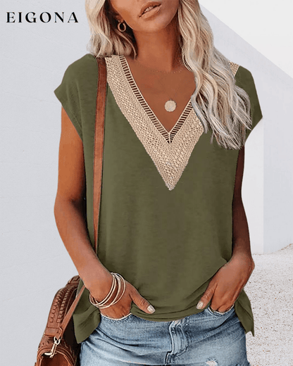 V-neck lace T-shirt 23BF clothes Short Sleeve Tops Spring Summer T-shirts Tops/Blouses