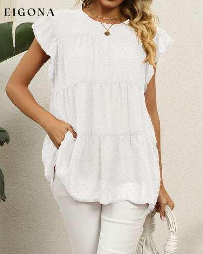 Ruffle Sleeve Blouse in Solid Color 23BF clothes Short Sleeve Tops Spring Summer T-shirts Tops/Blouses