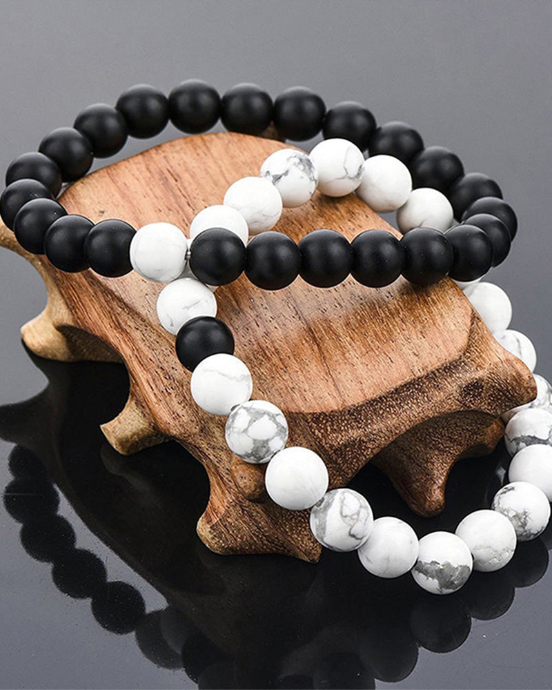 Black and white bead woven couple bracelet set Jewelry