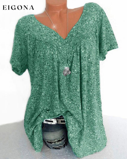 V-neck loose short-sleeved t-shirt Green 23BF allamode clothes Damkläder discount Short Sleeve Tops Summer T-shirts Tops/Blouses Trending Now