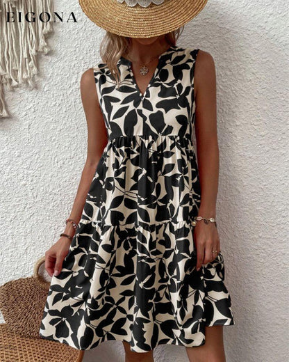 Leaves Print Sleeveless Dress 23BF Casual Dresses Clothes Dresses Spring Summer