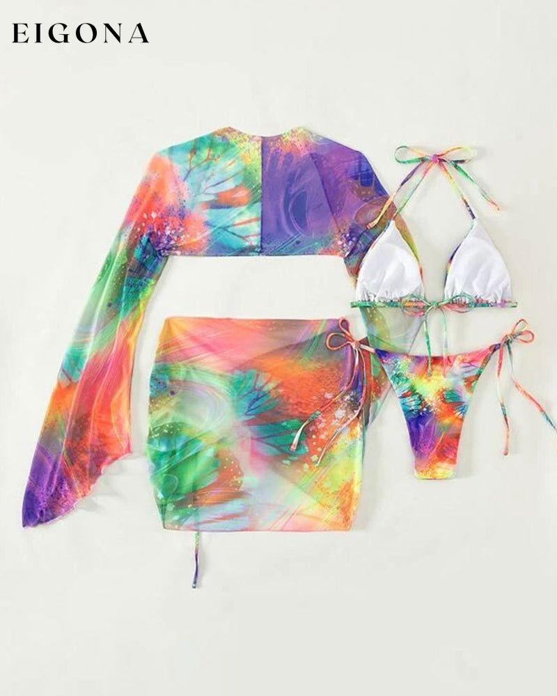 Three-piece multicolor tie-dye bikini set 23BF Bikinis Clothes Summer Swimwear