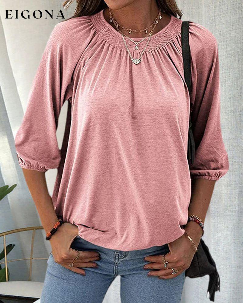 Crew Neck 3/4 Sleeve T-Shirt Pink 2022 f/w 23BF blouses & shirts clothes Short Sleeve Tops Spring summer t-shirts Tops/Blouses