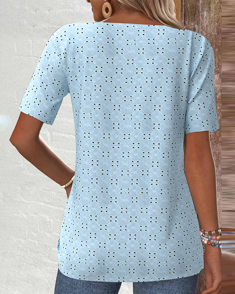 Casual Solid Color Hollow Blouse