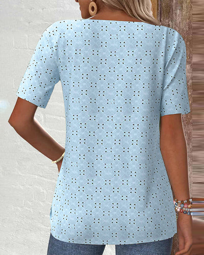 Casual Solid Color Hollow Blouse