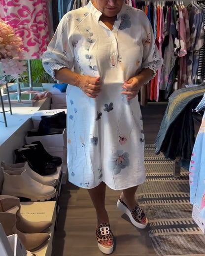 Stand Collar Lotus Short Sleeve Dress