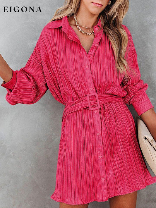 Tie Waist Button-Down Long Sleeve Dress Red clothes dress dresses long sleeve mini dress Ship From Overseas short dress SYNZ trend