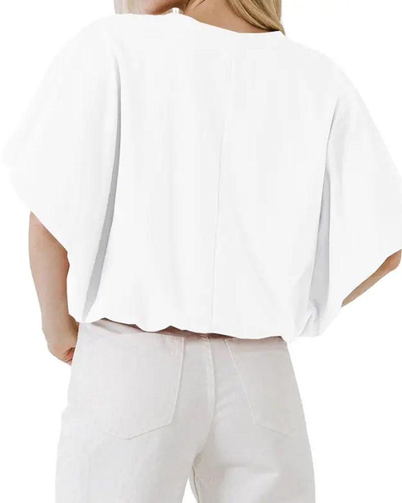 Solid Color Puff Sleeve Cropped Top blouses & shirts spring summer