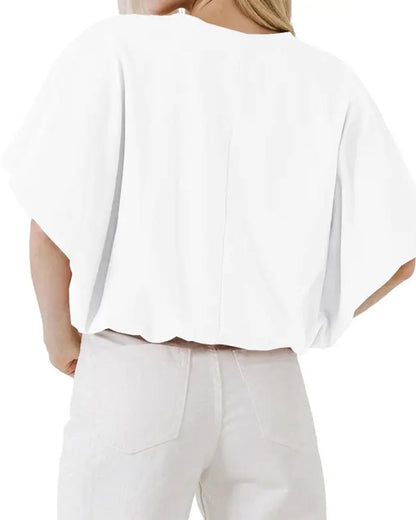 Solid Color Puff Sleeve Cropped Top blouses & shirts spring summer