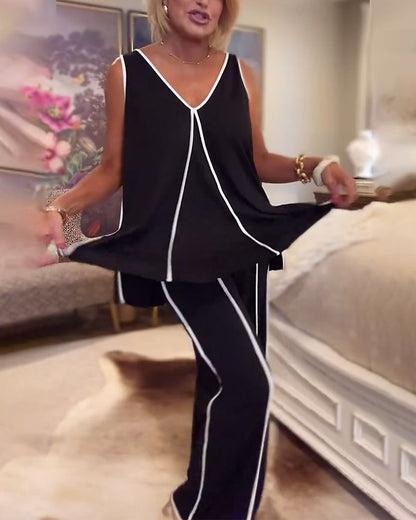 Casual Temperament Sleeveless V-neck Two-piece Sets