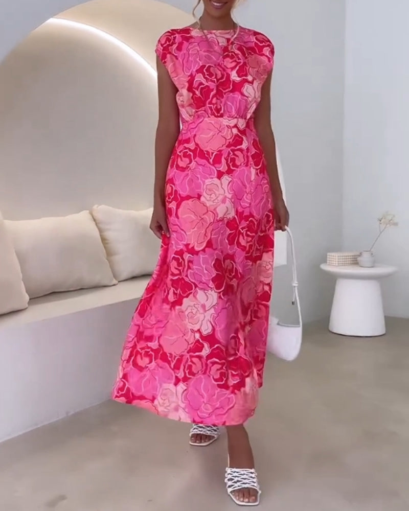 Elegant floral print sleeveless slit dress casual dresses summer vacation dresses