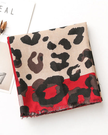 Women's Leopard Patchwork Print Fringe Shawl Scarf 2024 f/w accesories spring summer