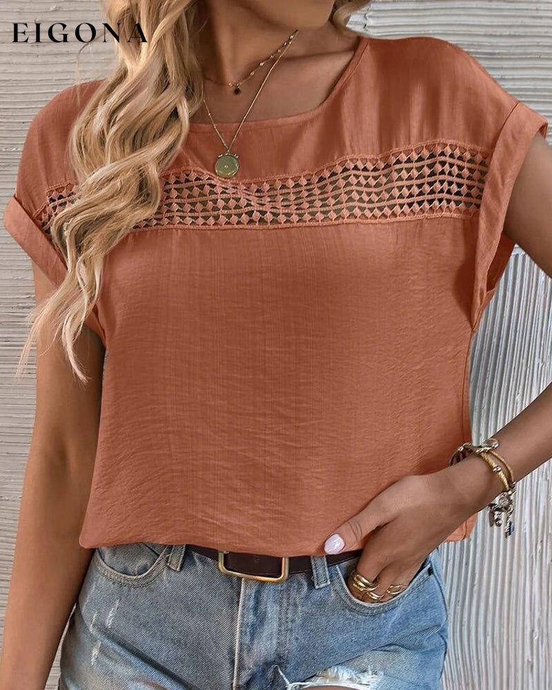 Cutout Solid color T-shirt Brown 23BF clothes Short Sleeve Tops Spring Summer T-shirts Tops/Blouses