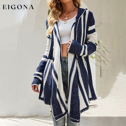 Casual Striped Hooded Cardigan Blue best Best Sellings cardigan cardigans clothes Sale tops Topseller