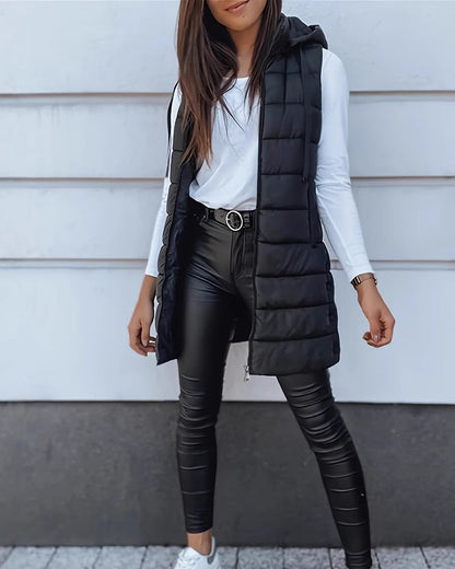 Hooded Mid-Length Vest Coat