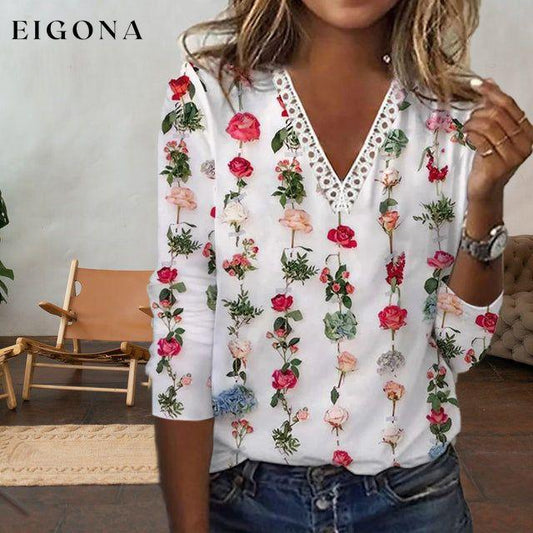 Floral Print Lace Decoration T-Shirt White best Best Sellings clothes Plus Size tops