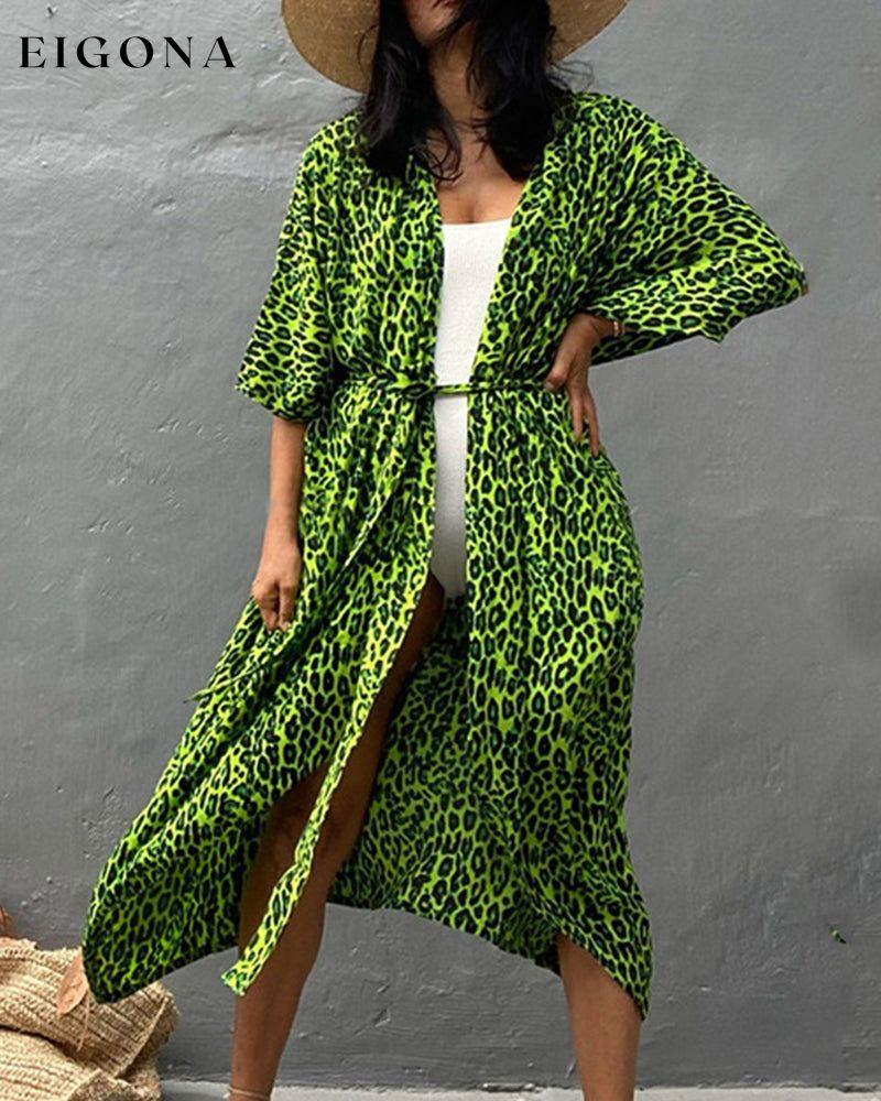 Leaf print beach swimsuit blouse Green One size 23BF Clothes Cover-Ups Summer Swimwear