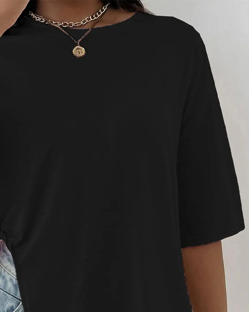 Round Neck Split Short Sleeve T-Shirt