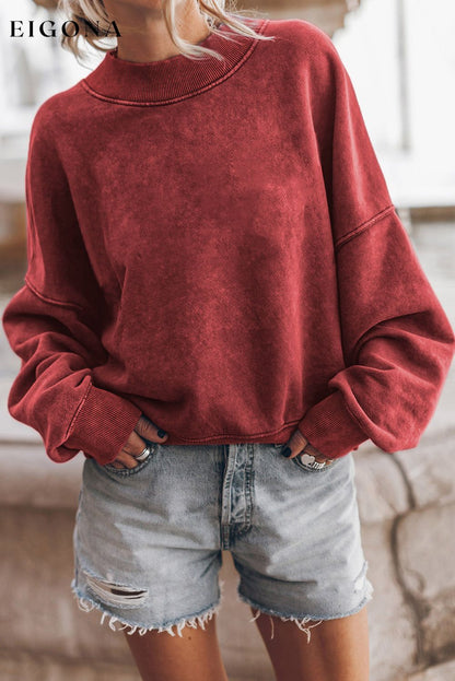 Round Neck Dropped Shoulder Sweatshirt Deep Red clothes long sleeve Orange Ship From Overseas sweater sweaters SYNZ trend