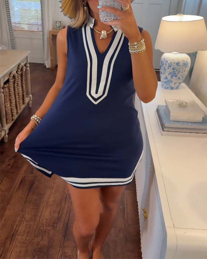 Colorblock Nautical Sleeveless Straight Dresses