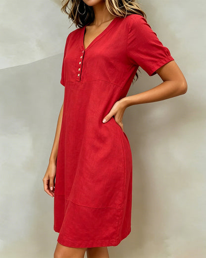 V-Neck Button Down Short Dress