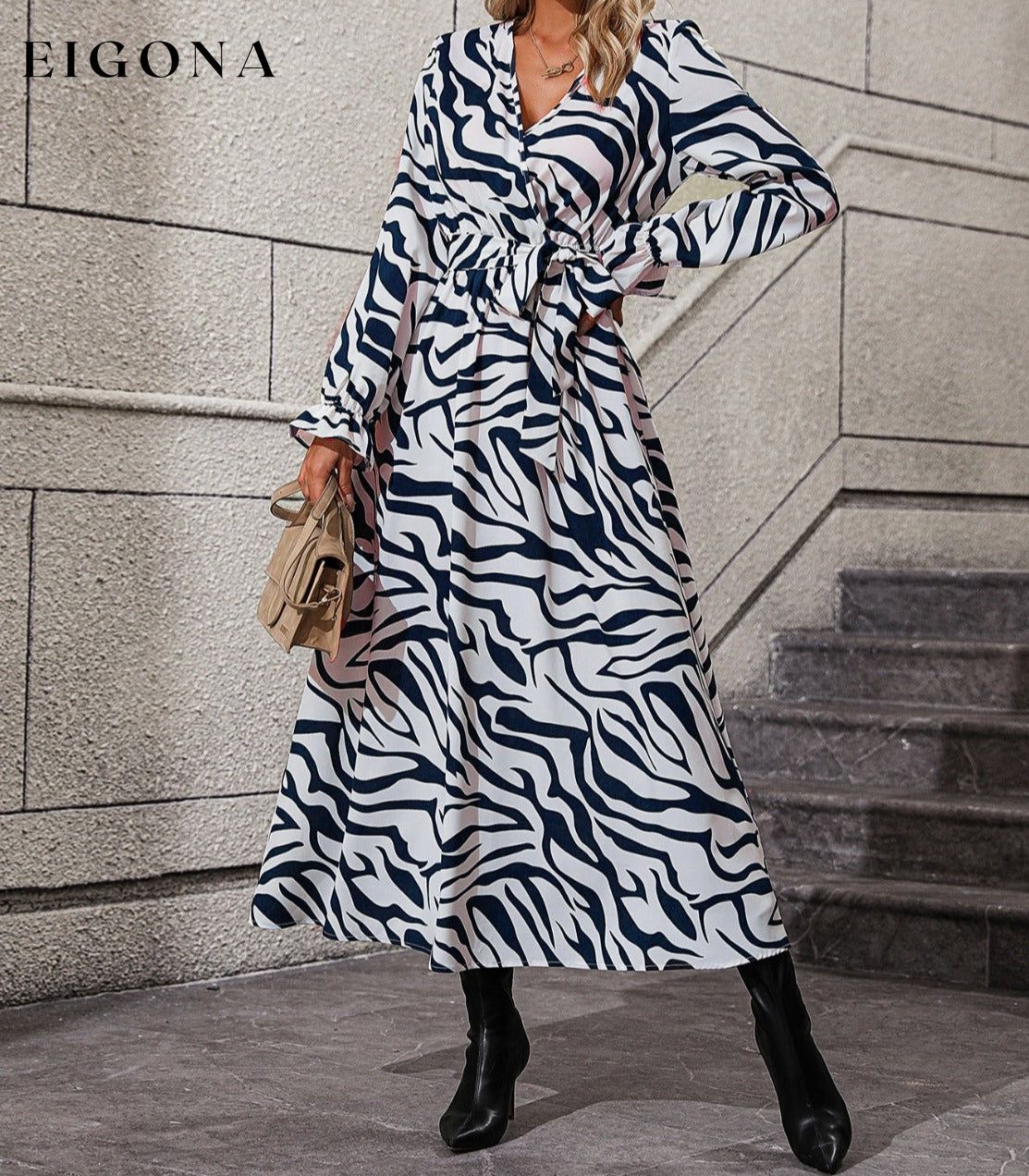 Flounce Sleeve Tie Waist Dress Peacock Blue clothes dress dresses long sleeve dress maxi dress Ship From Overseas Shipping Delay 09/29/2023 - 10/03/2023 trendsi Z@Q