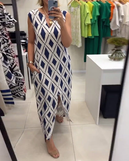 Abito senza maniche con spacco a rombi