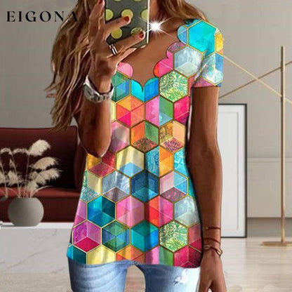 Colourful Geometric T-Shirt best Best Sellings clothes Plus Size Sale tops Topseller