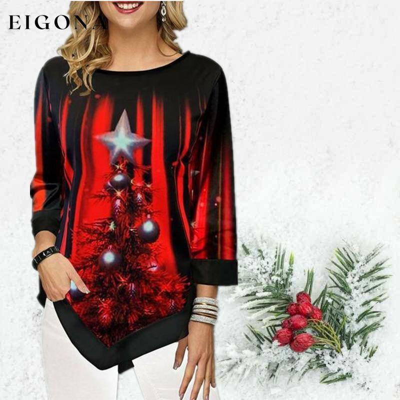 Elegant Printed Irregular T-Shirt B Red Best Sellings clothes Plus Size Sale tops Topseller