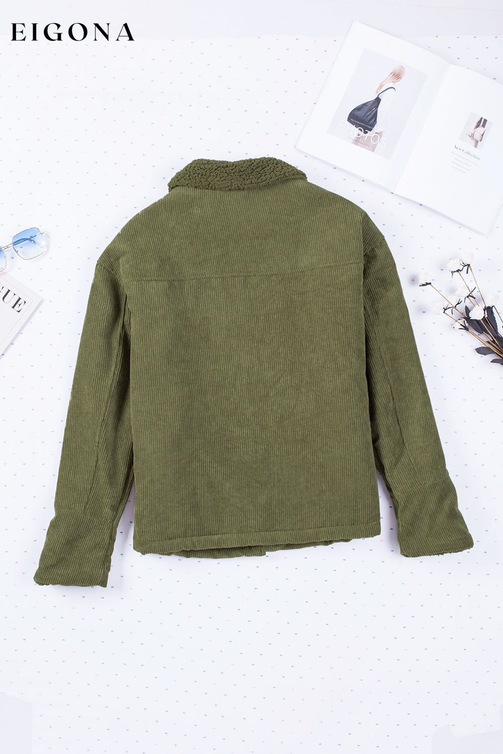 Green Corduroy Ribbed Shell Fleece Lining Jacket clothes Color Green DL Exclusive Fabric Corduroy Fabric Fleece Jacket Coat Occasion Daily Print Solid Color Season Winter