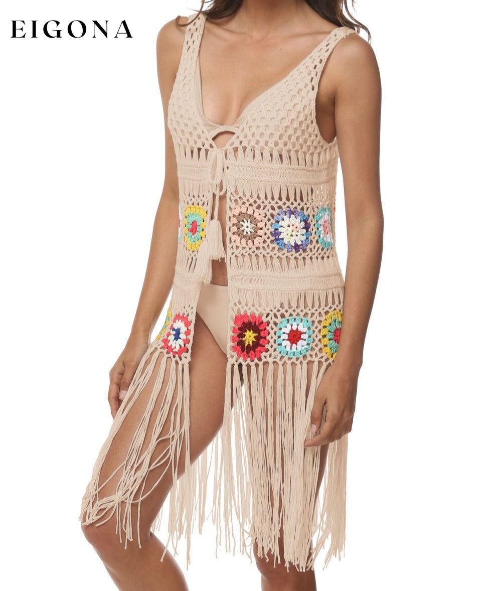 Openwork Fringe Detail Embroidery Sleeveless Cover-Up clothes O & Y.M Ship From Overseas trend