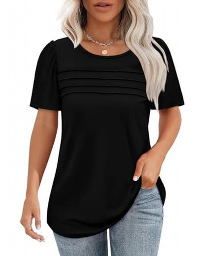 Pleated Loose Round Neck Short Sleeve T-Shirt