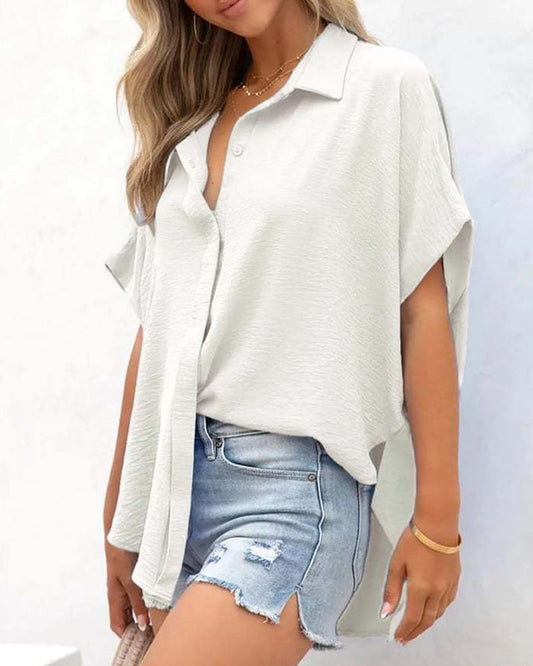 Short Sleeve Solid Color Casual Loose Fit Shirt blouses & shirts spring summer