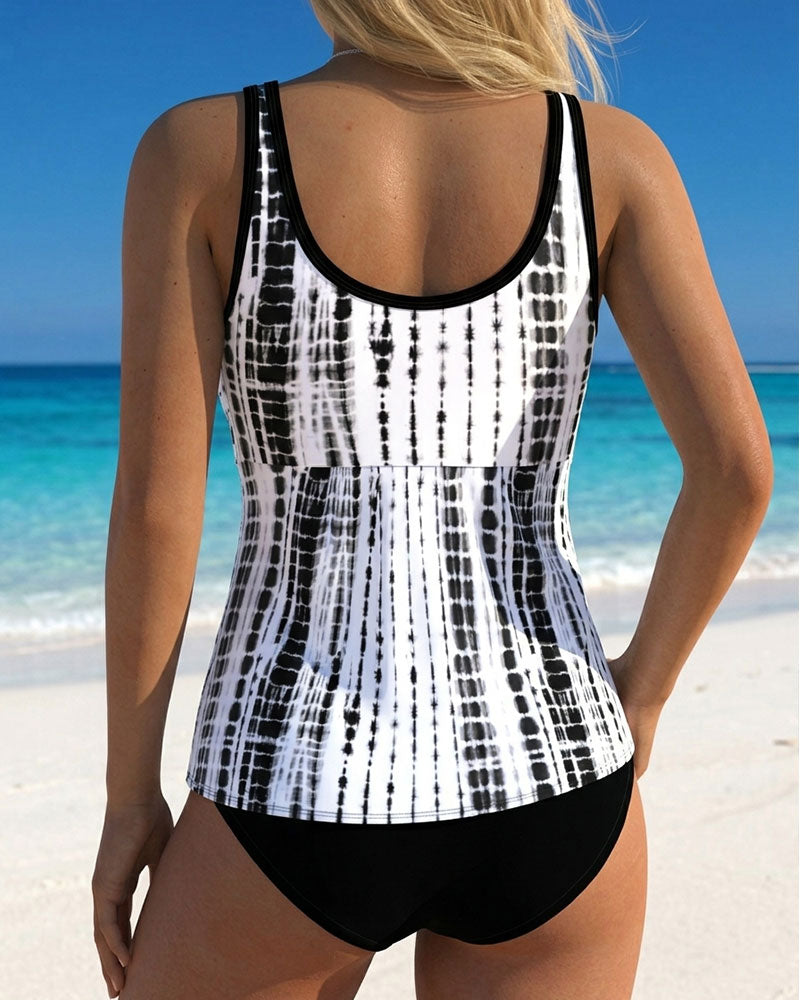 Tie-Dye Mesh Patchwork Tankini