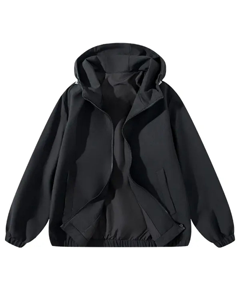 Solid Color Relaxed Pocket Hoodie Coat