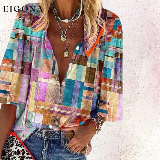 Casual Colorful Plaid Blouse Multicolor best Best Sellings clothes Plus Size Sale tops Topseller