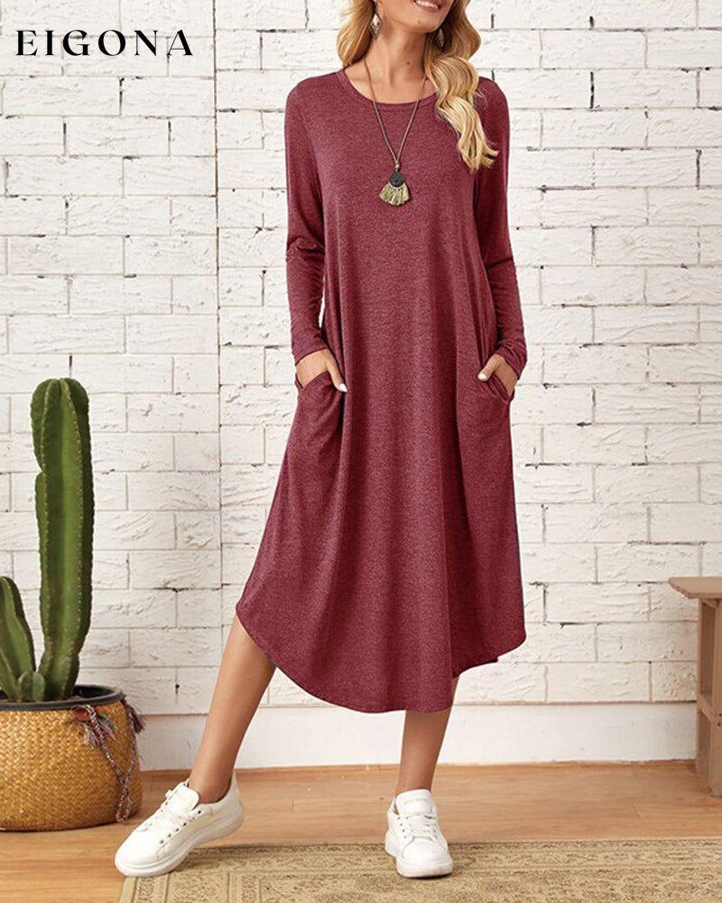 Long Sleeve Loose Cotton Dress Burgundy 2022 f/w 2023 F/W 23BF Casual Dresses Clothes Dresses Spring Summer