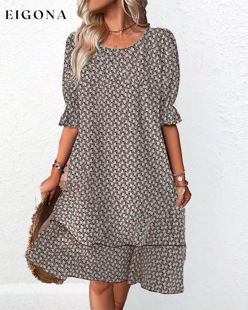 Puff Sleeve Round Neck Dress 23BF Casual Dresses Clothes Dresses Spring Summer
