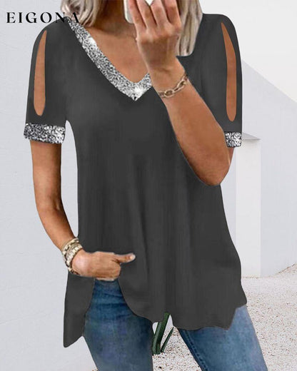 Solid V neck t-shirt Dark gray 23BF clothes Short Sleeve Tops T-shirts Tops/Blouses