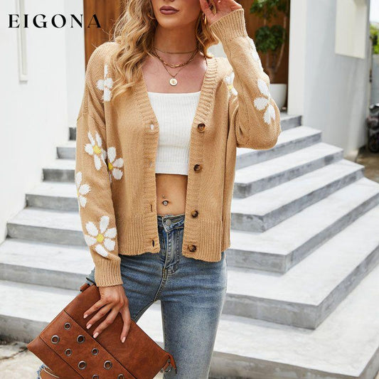 Casual Floral Knitted Cardigan Khaki best Best Sellings cardigan cardigans clothes Sale tops Topseller