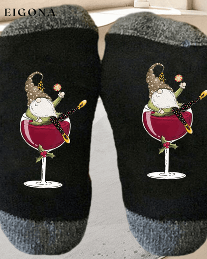 🧦Christmas gnome wine glass unisex crew socks🧦 23BF ACCESSORIES Christmas Clothes